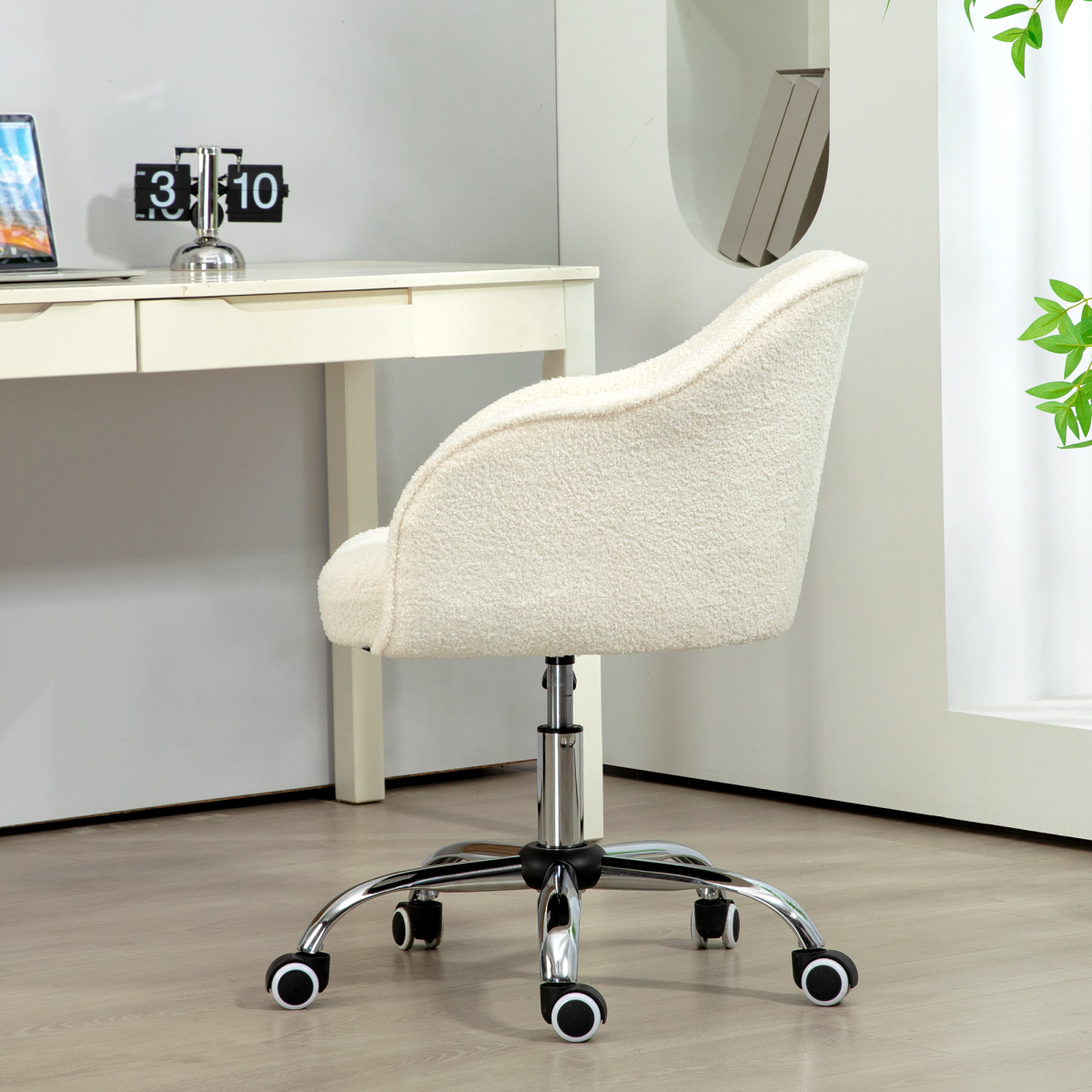 cortex-london-windsor-cream-white-teddy-fleece-vanity-chair-height-adjustable-wheels