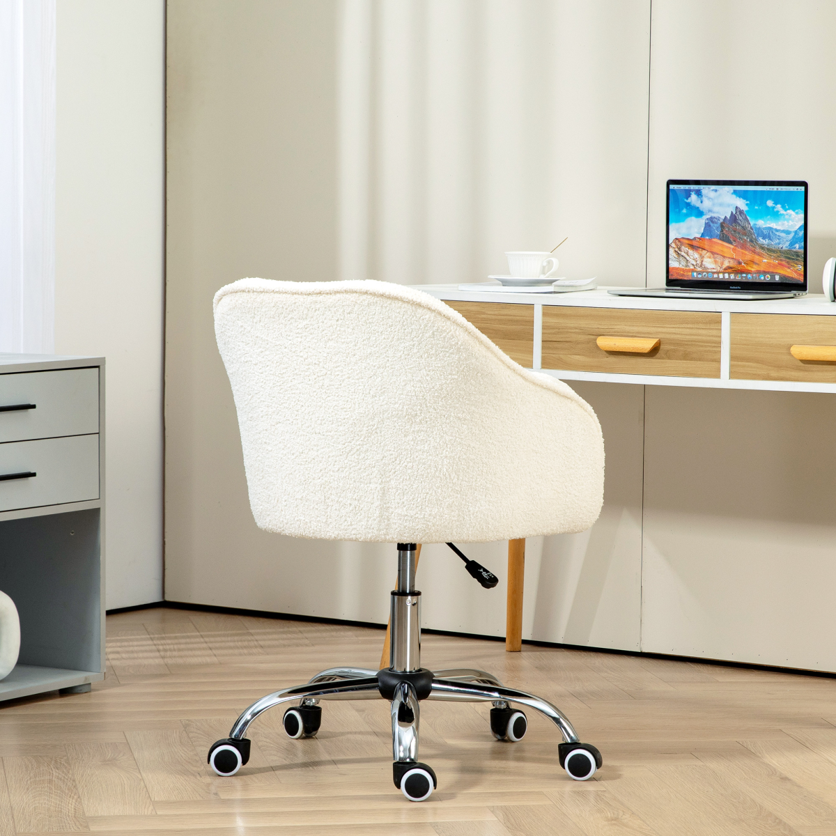 cortex-london-windsor-cream-white-teddy-fleece-vanity-chair-height-adjustable-wheels