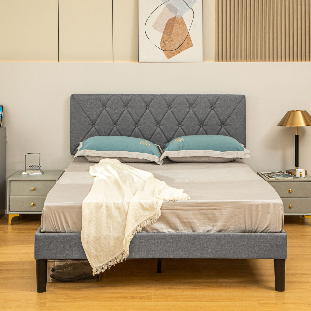 cortex-london-windsor-double-bed-frame-adjustable-linen-look-headboard-grey-black
