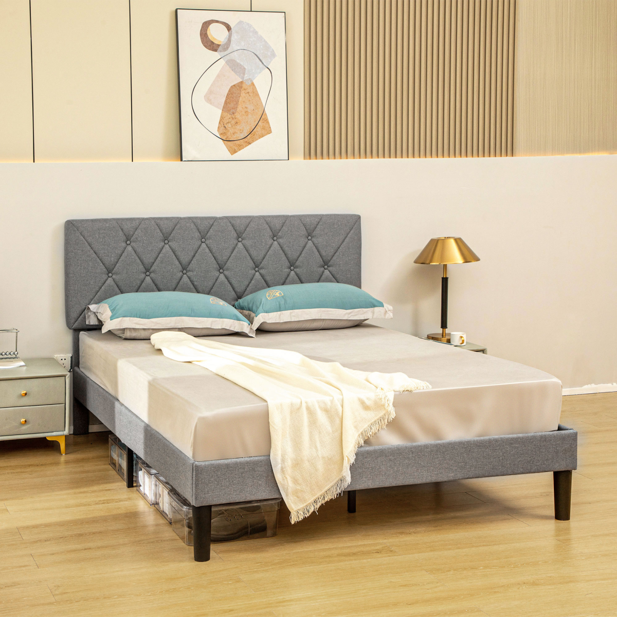 cortex-london-windsor-double-bed-frame-adjustable-linen-look-headboard-grey-black