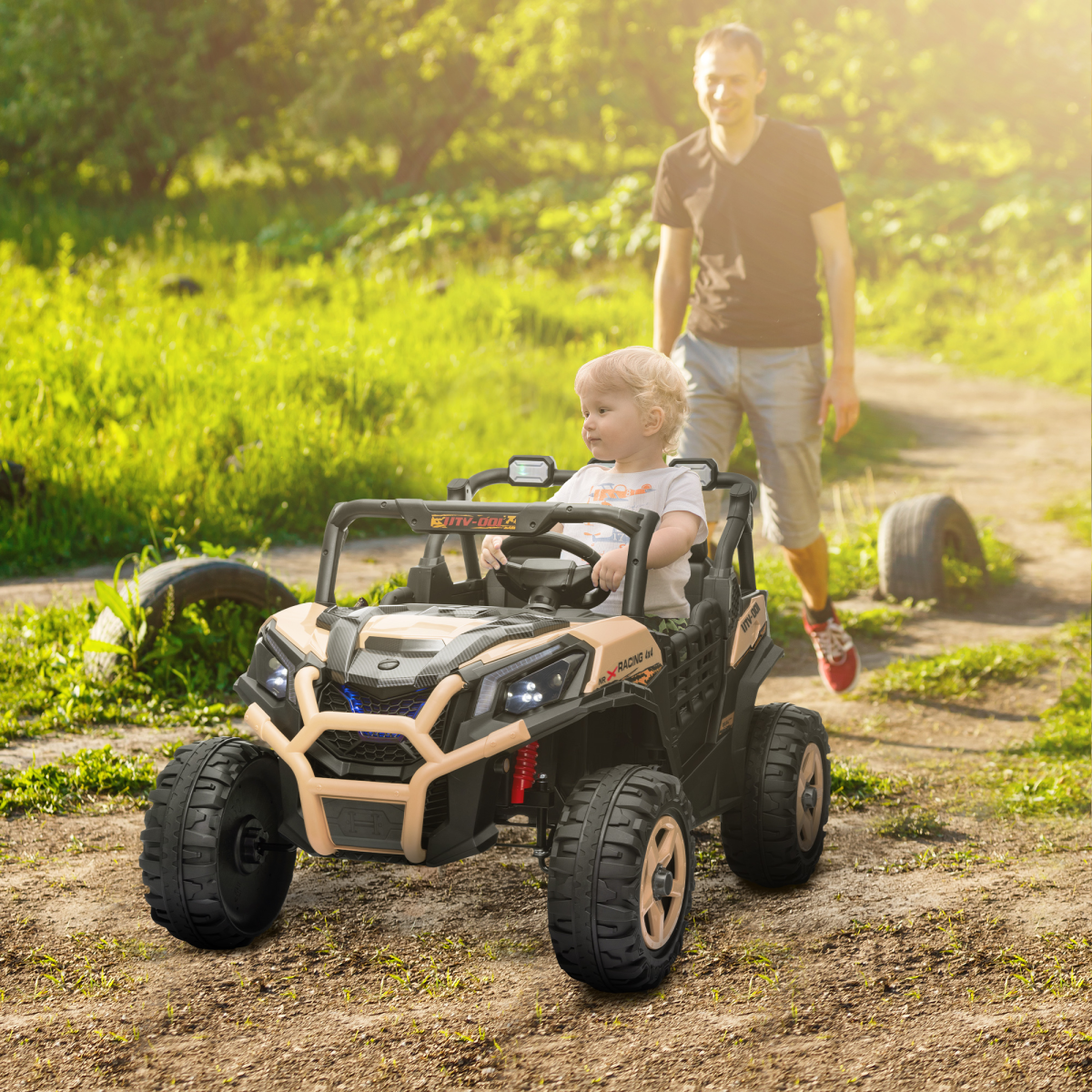 cortex-london-windsor-24v-two-seater-khaki-kids-electric-car-remote-control