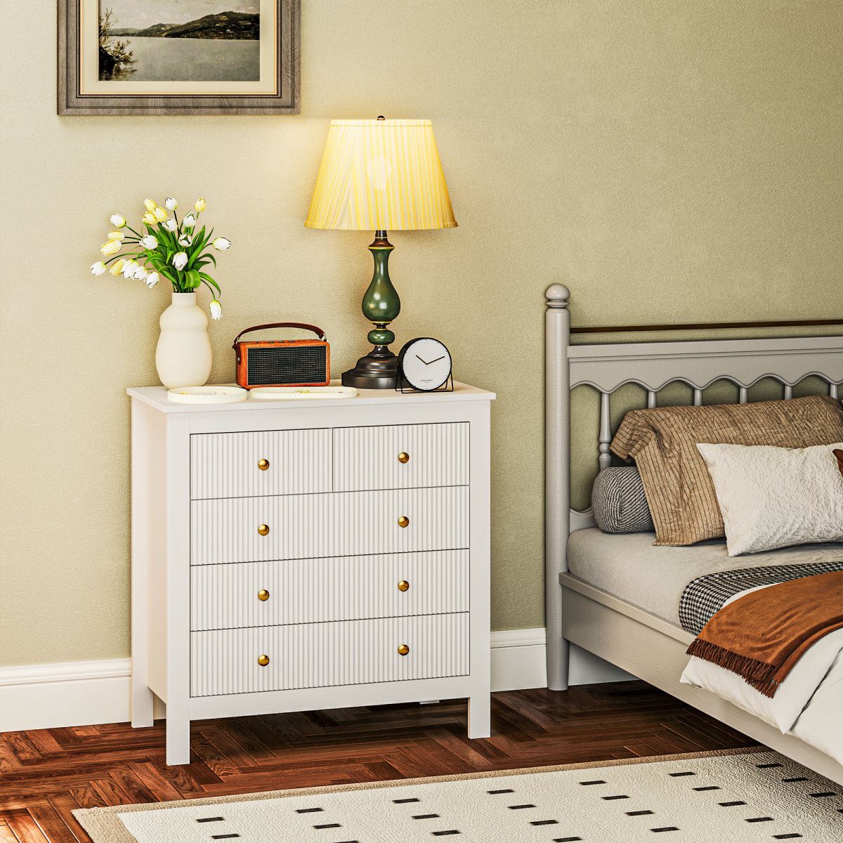 cortex-london-windsor-fluted-black-five-drawer-bedroom-chest