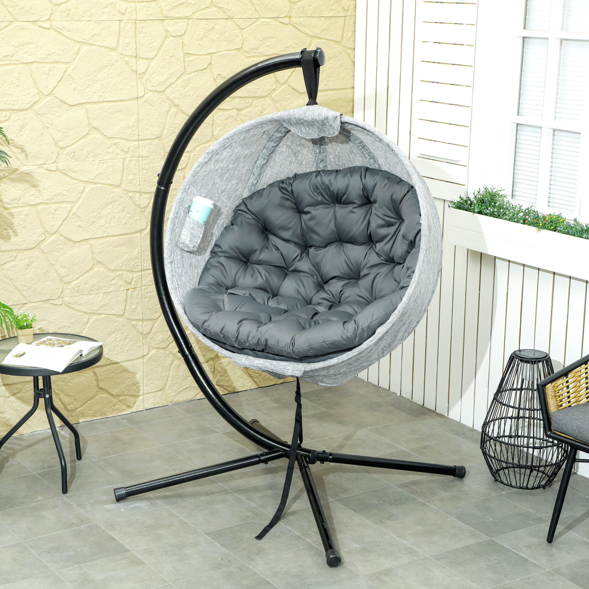 cortex-london-windsor-folding-egg-swing-chair-grey-black-steel-texteline-polyester-pp-cotton