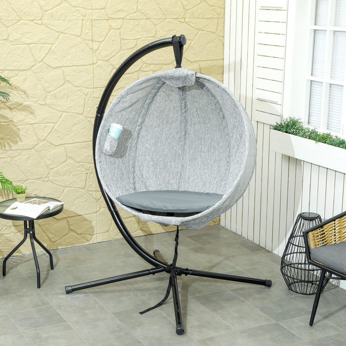 cortex-london-windsor-folding-egg-swing-chair-grey-black-steel-texteline-polyester-pp-cotton