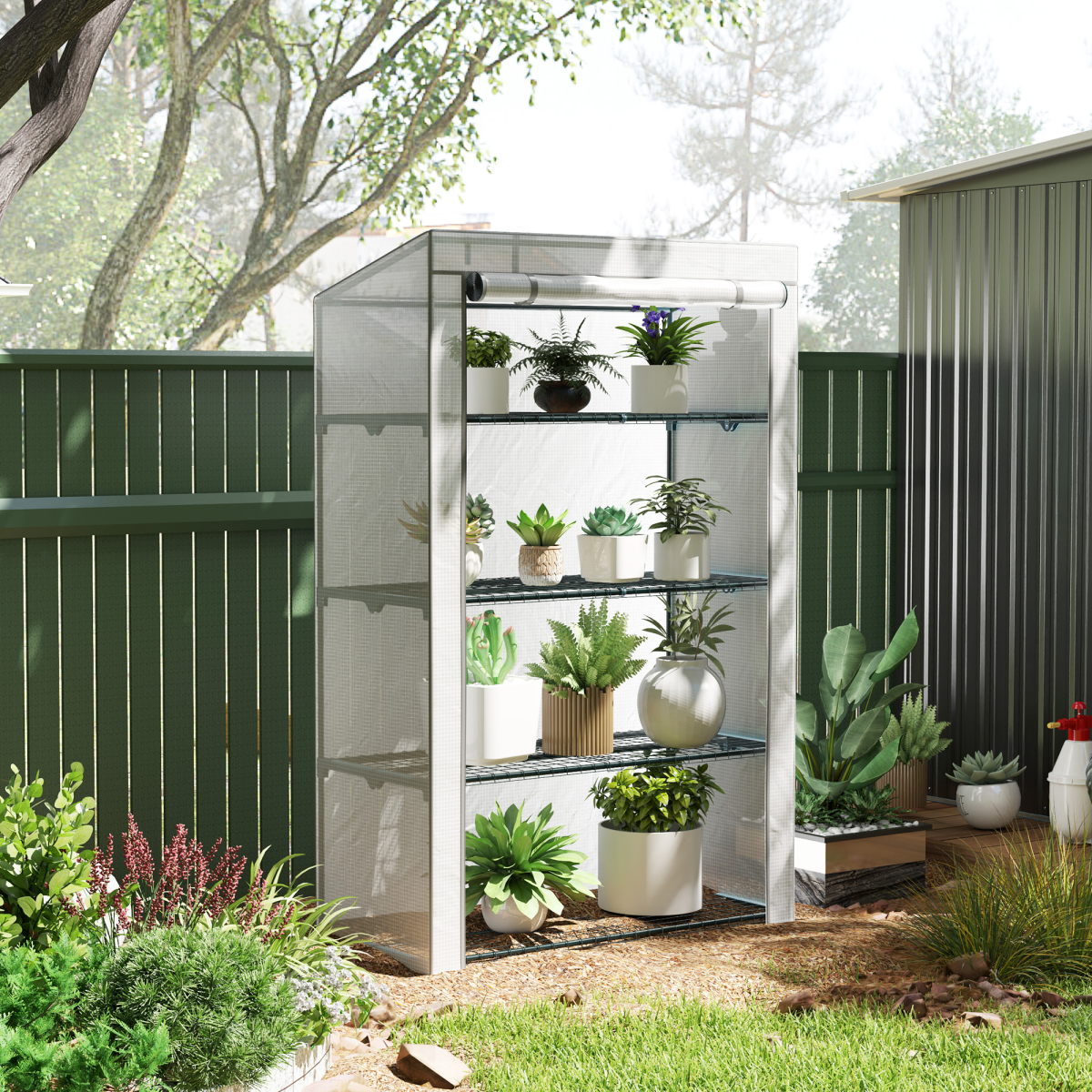 cortex-london-york-four-tier-lean-to-mini-greenhouse-reinforced-pe-cover