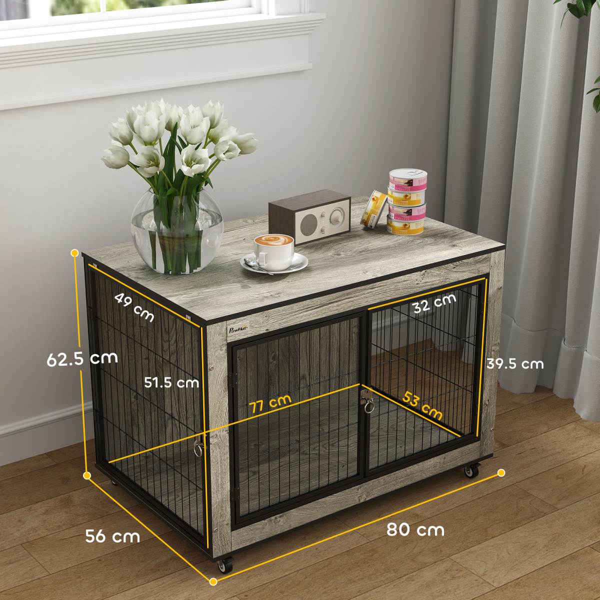cortex-london-windsor-grey-dog-crate-side-table-on-wheels