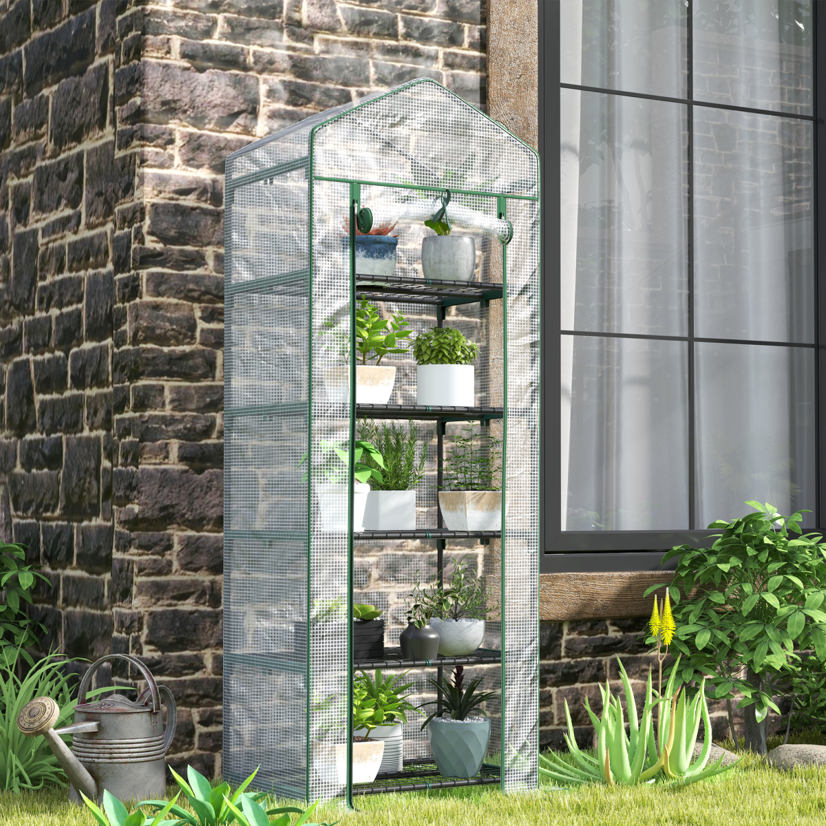 cortex-london-kensington-five-tier-mini-greenhouse-white-green-steel-polyethylene