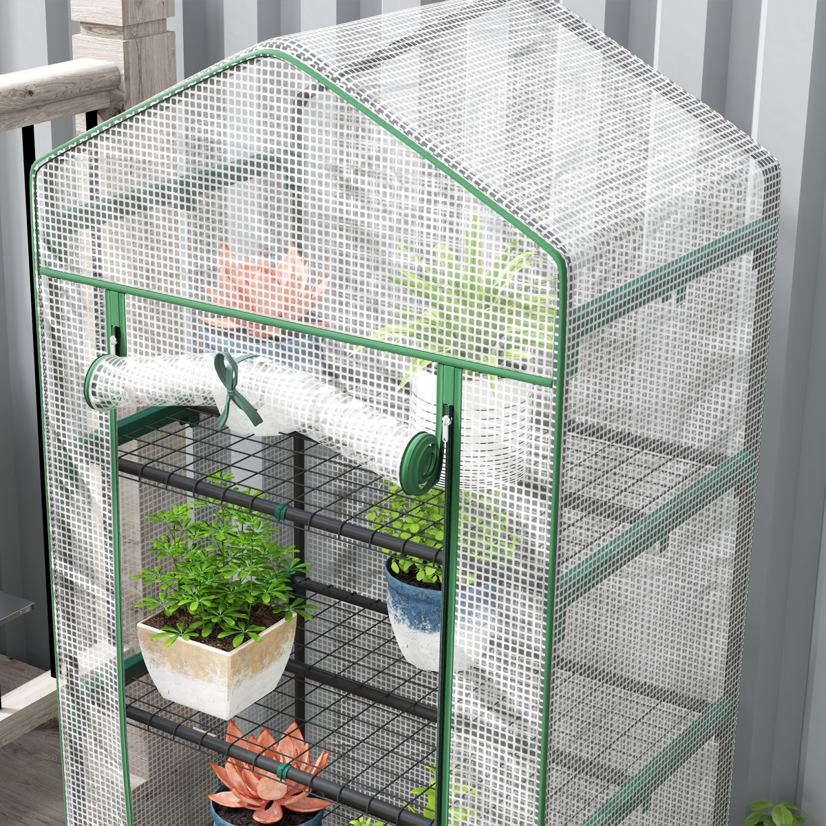 cortex-london-kensington-five-tier-mini-greenhouse-white-green-steel-polyethylene