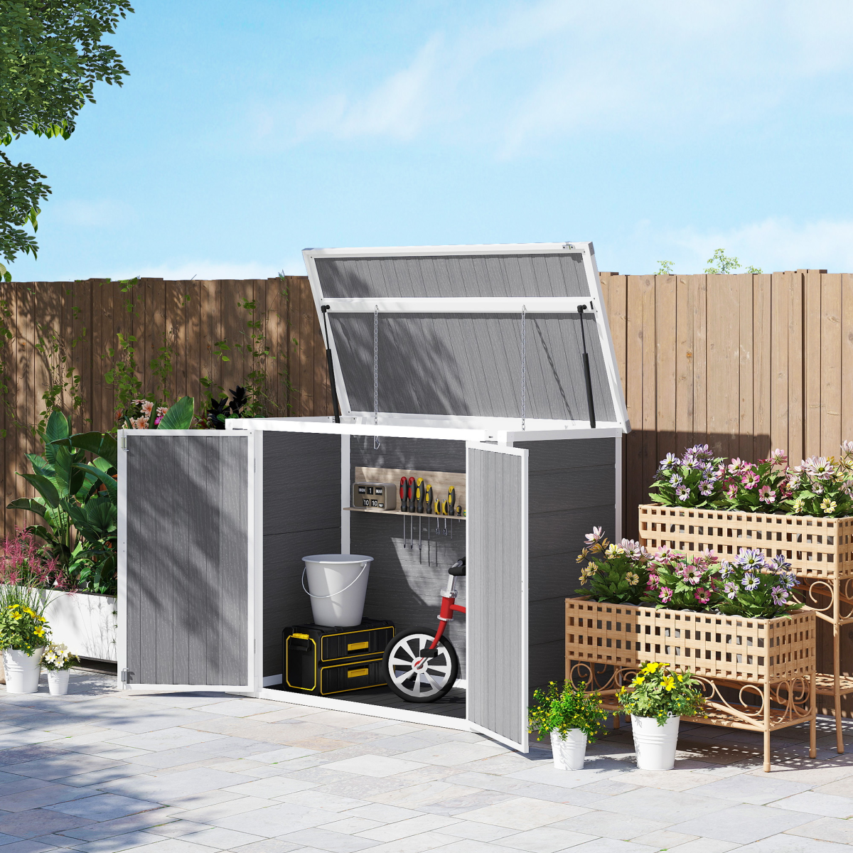 cortex-london-windsor-double-bin-garden-storage-shed-grey