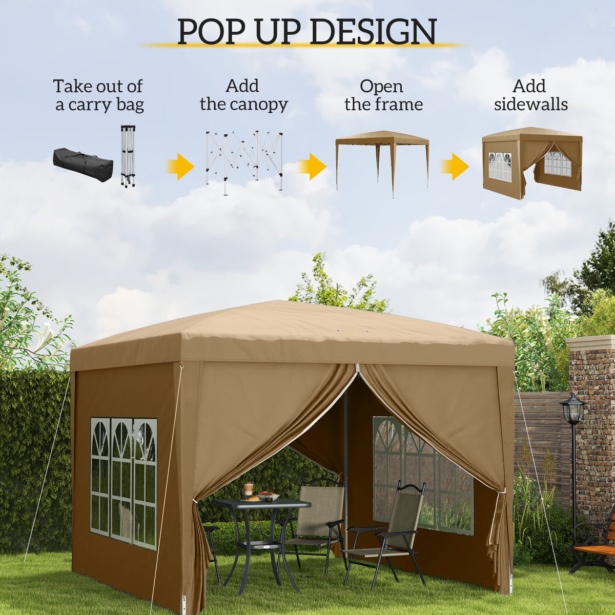 cortex-london-windsor-khaki-pop-up-gazebo-party-tent-3x3m