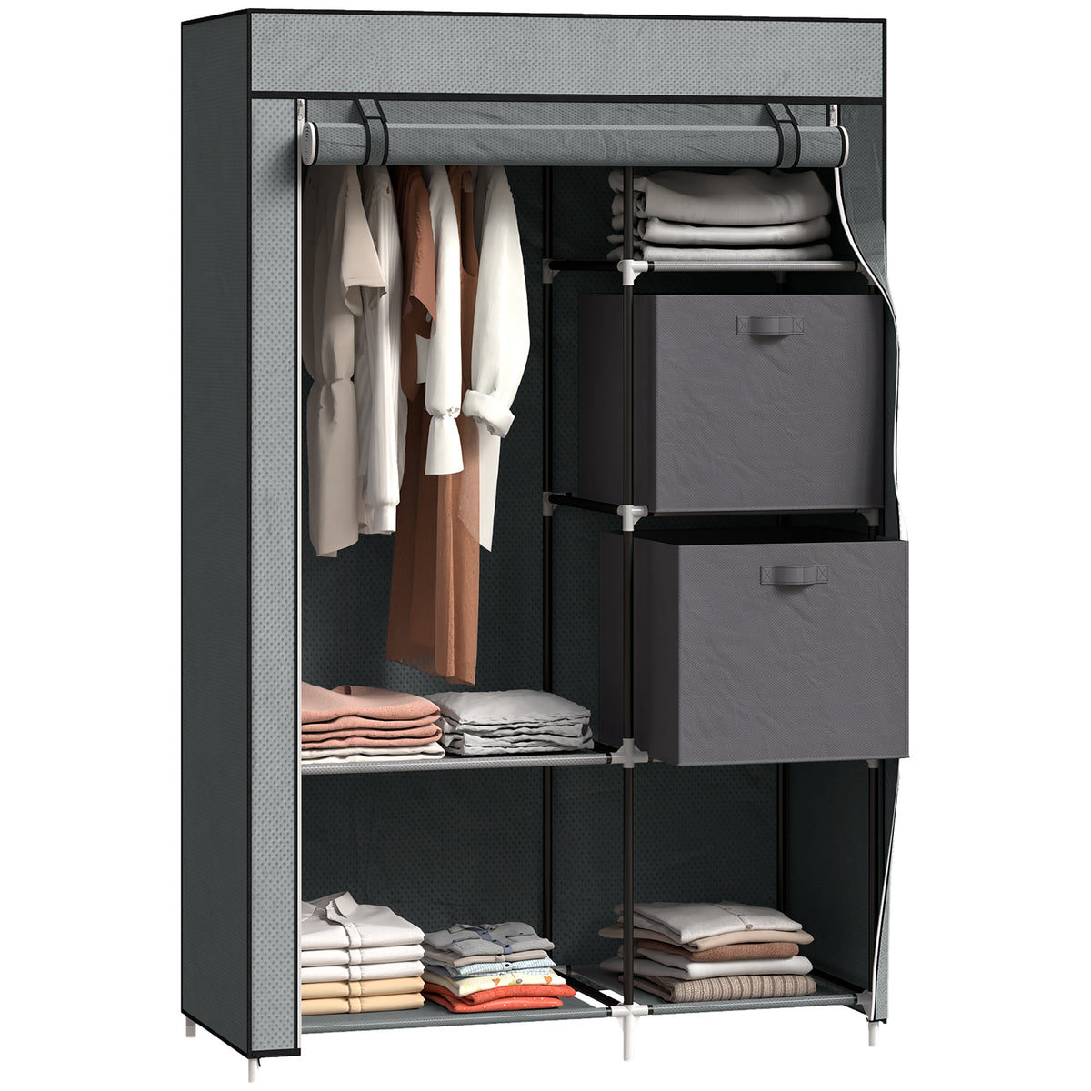 cortex-london-windsor-dark-grey-fabric-portable-wardrobe-hanging-rail-drawers