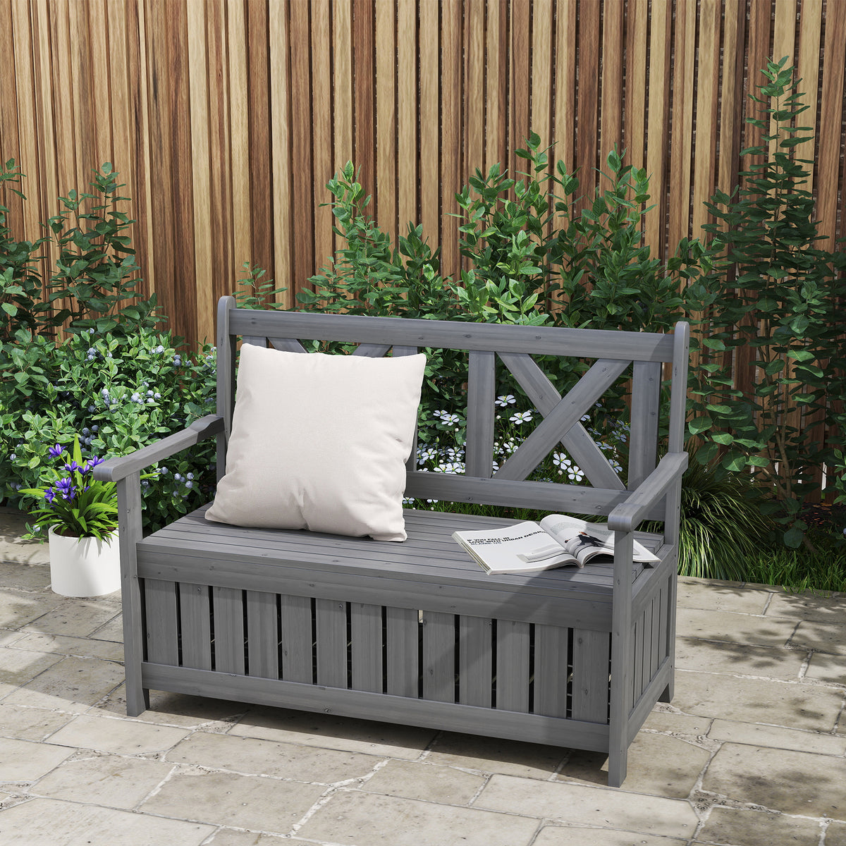 cortex-london-windsor-fir-wood-two-seater-garden-storage-bench-charcoal-grey