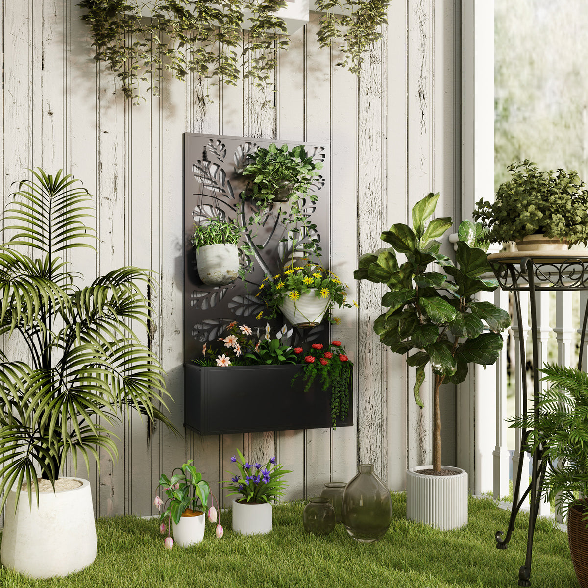 cortex-london-kensington-metal-raised-garden-planter-trellis-black