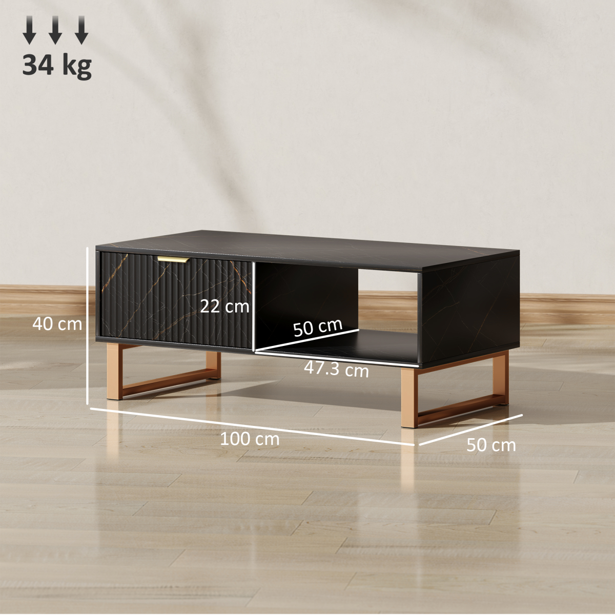 cortex-london-kensington-marble-pattern-coffee-table-black-drawer-open-shelves