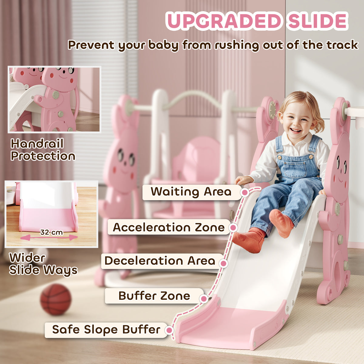 cortex-london-windsor-rabbit-playground-set-pink-slide-swing-climber-basketball-hoop