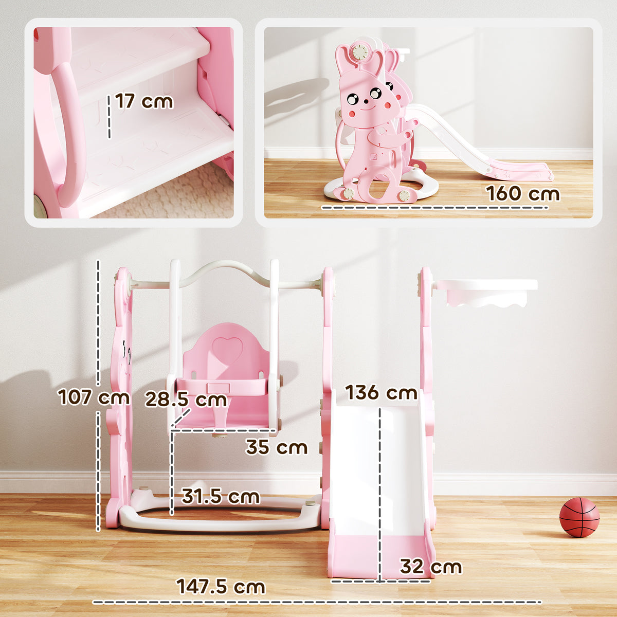 cortex-london-windsor-rabbit-playground-set-pink-slide-swing-climber-basketball-hoop