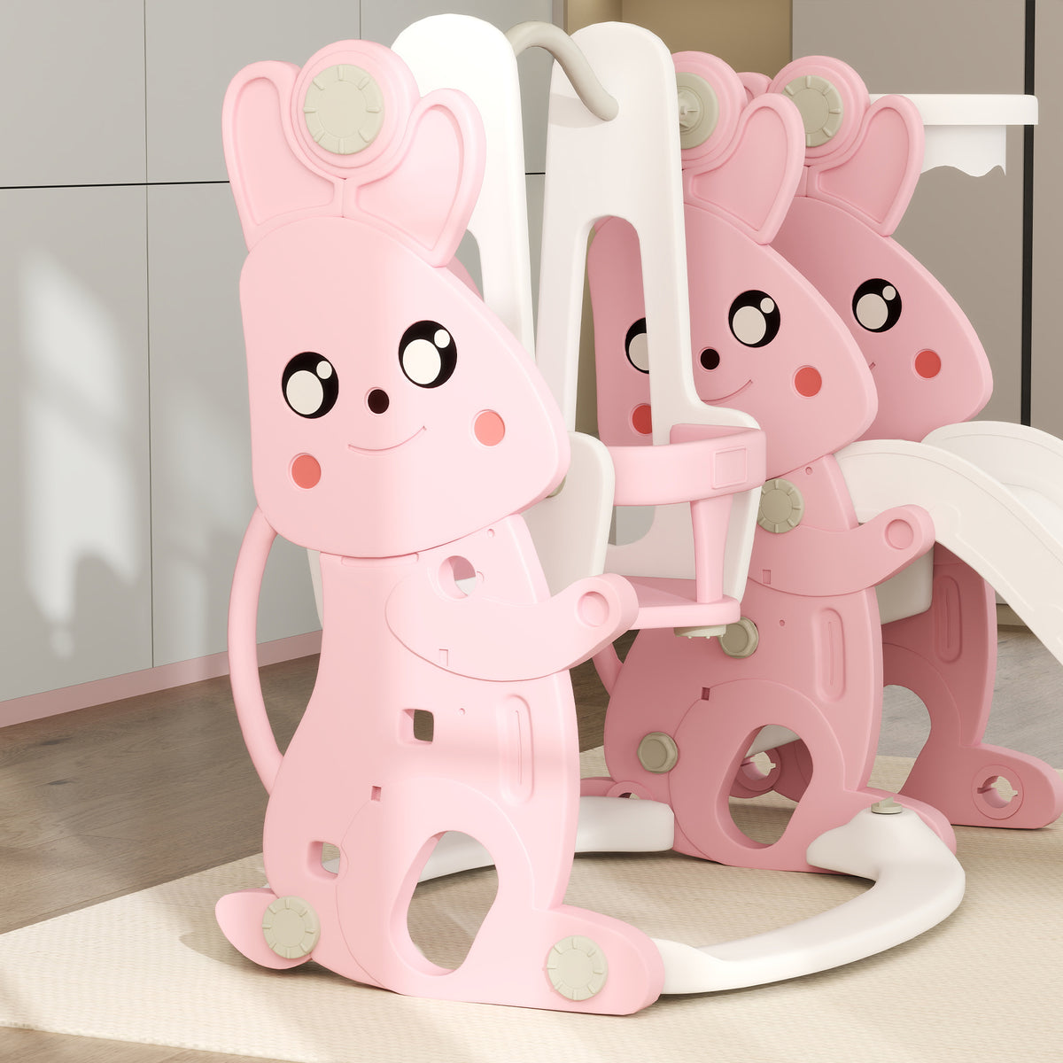 cortex-london-windsor-rabbit-playground-set-pink-slide-swing-climber-basketball-hoop
