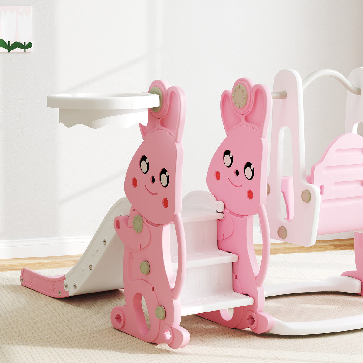 cortex-london-windsor-rabbit-playground-set-pink-slide-swing-climber-basketball-hoop