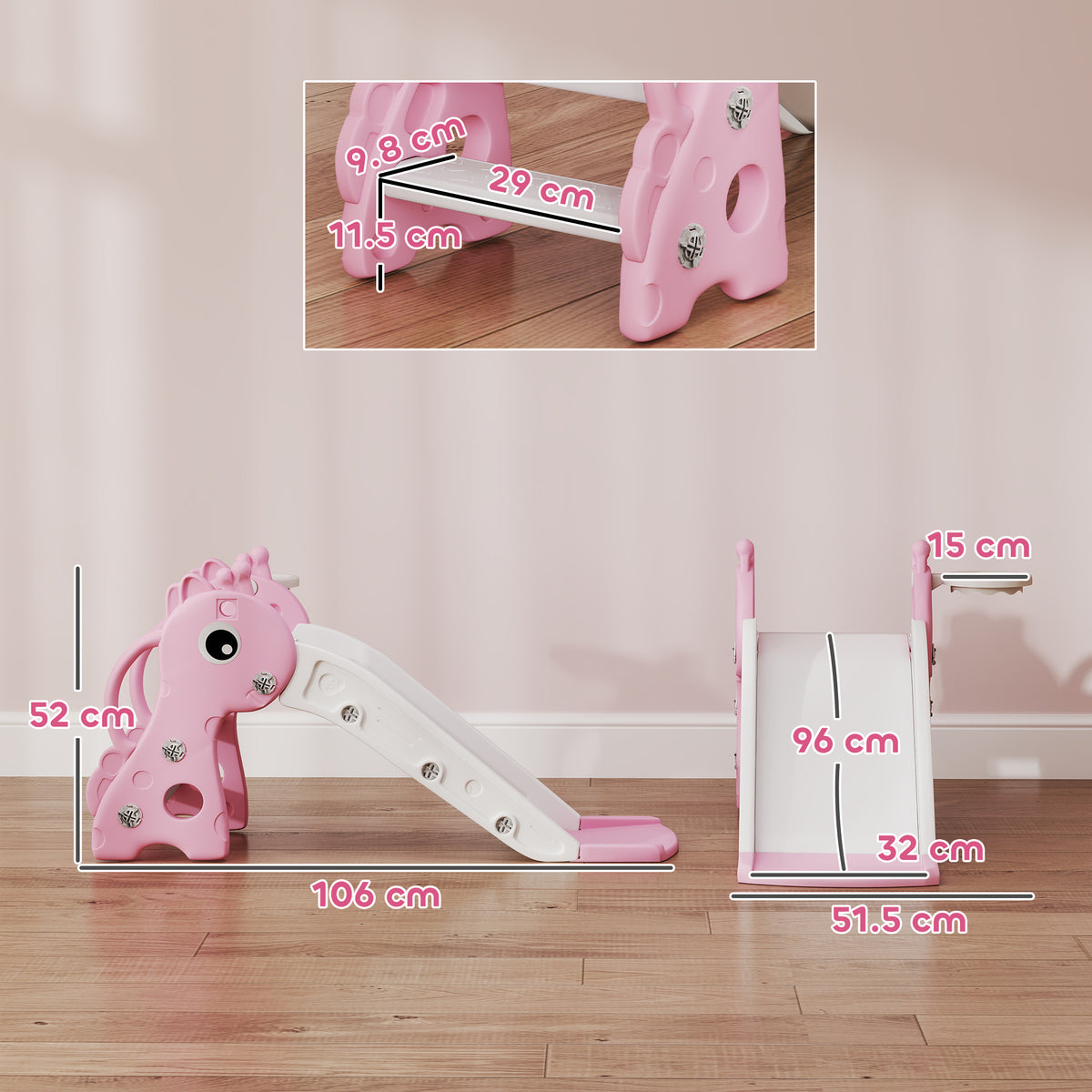 AIYAPLAY 3 in 1 Kids Slide with Climber, Basketball Hoop and Ball, Pink