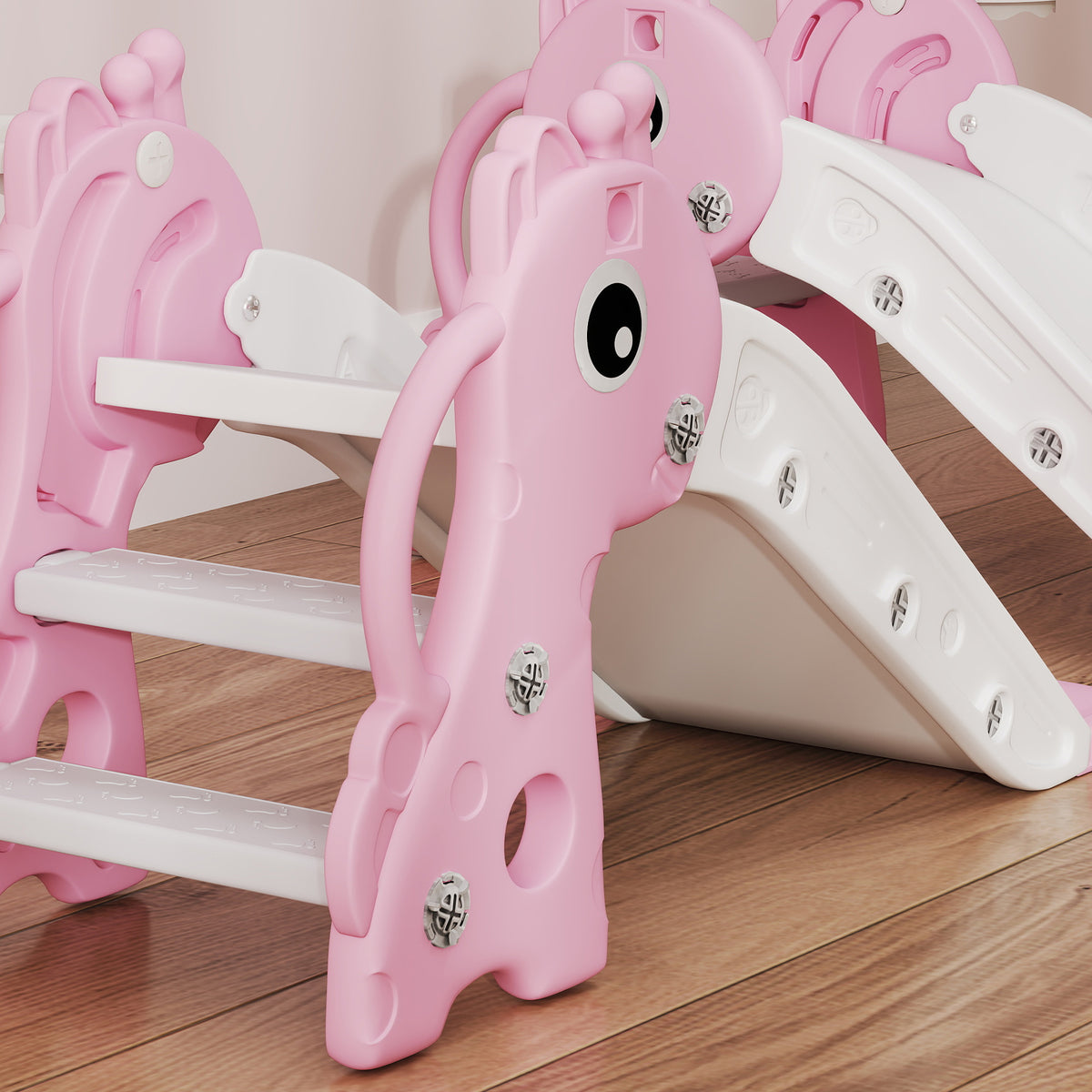 AIYAPLAY 3 in 1 Kids Slide with Climber, Basketball Hoop and Ball, Pink