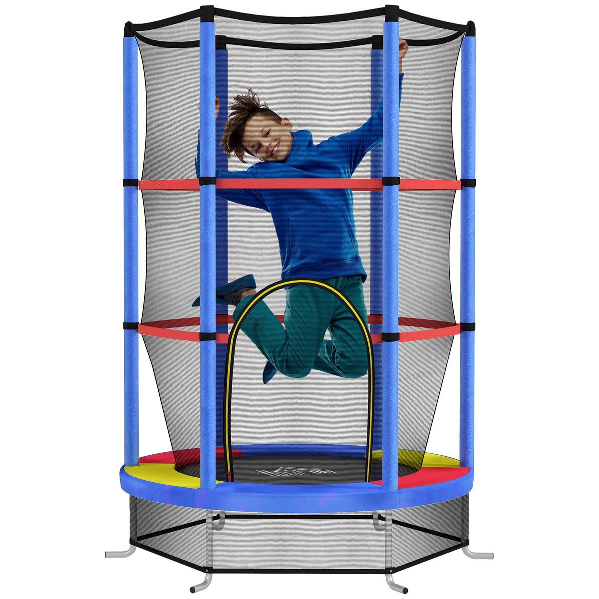 cortex-london-york-mini-kids-trampoline-with-enclosure-net-red-blue-yellow-black