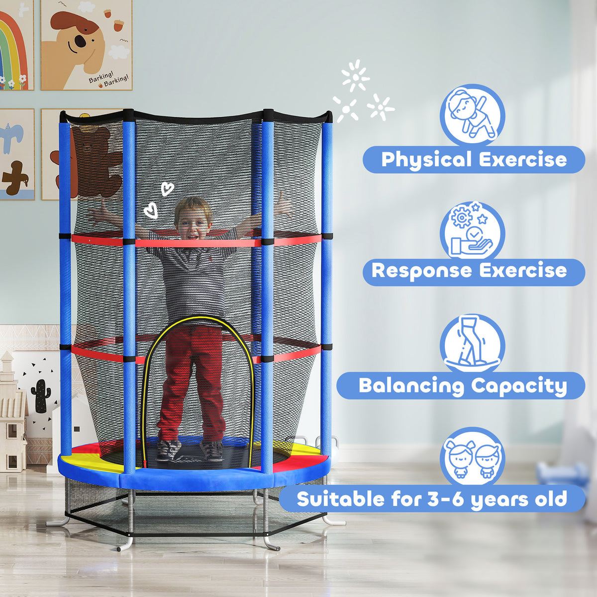 cortex-london-york-mini-kids-trampoline-with-enclosure-net-red-blue-yellow-black