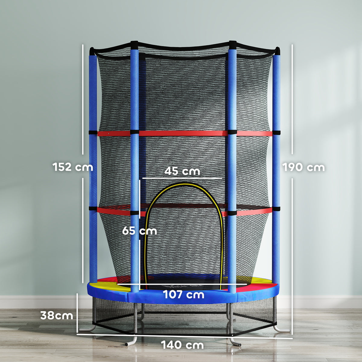 cortex-london-york-mini-kids-trampoline-with-enclosure-net-red-blue-yellow-black