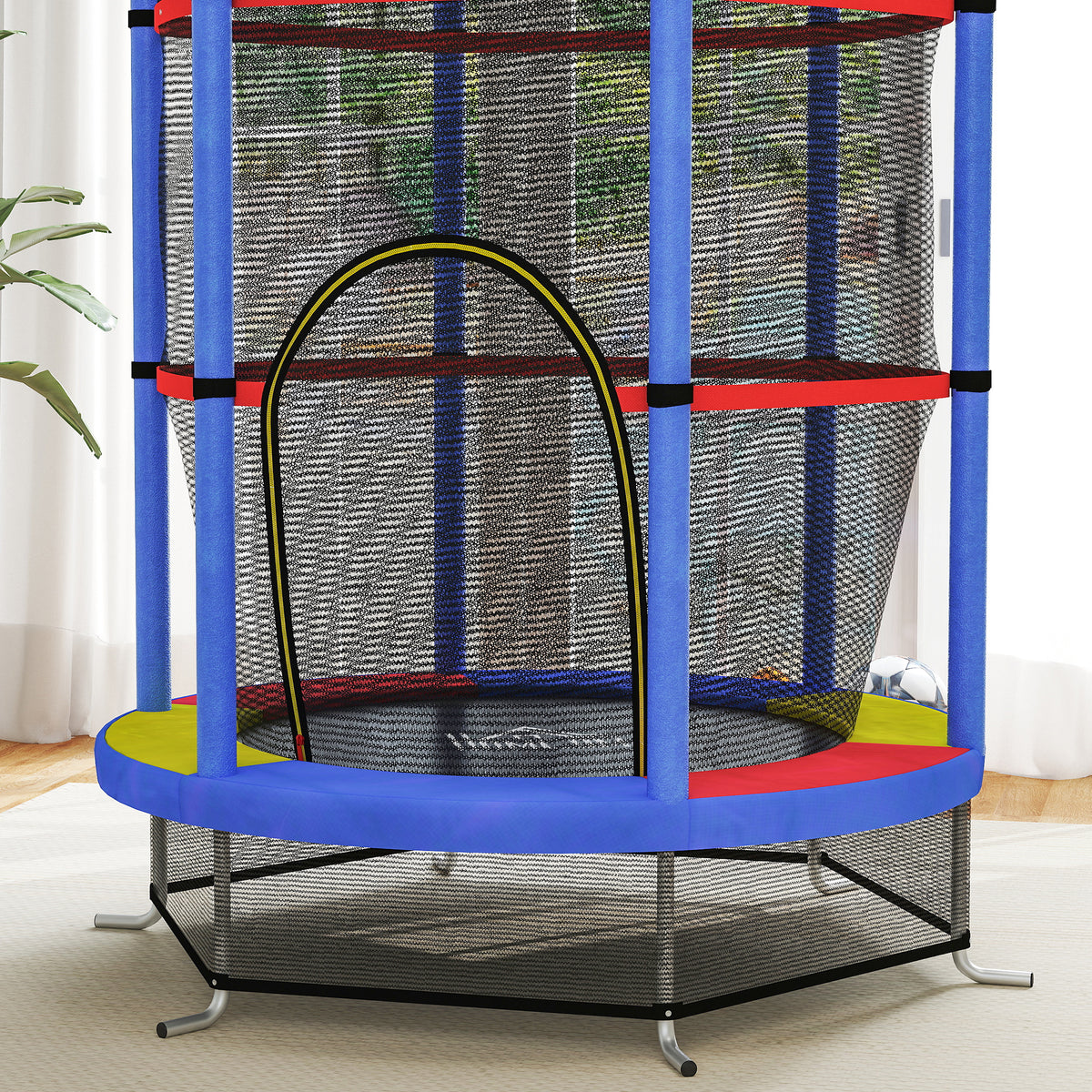 cortex-london-york-mini-kids-trampoline-with-enclosure-net-red-blue-yellow-black