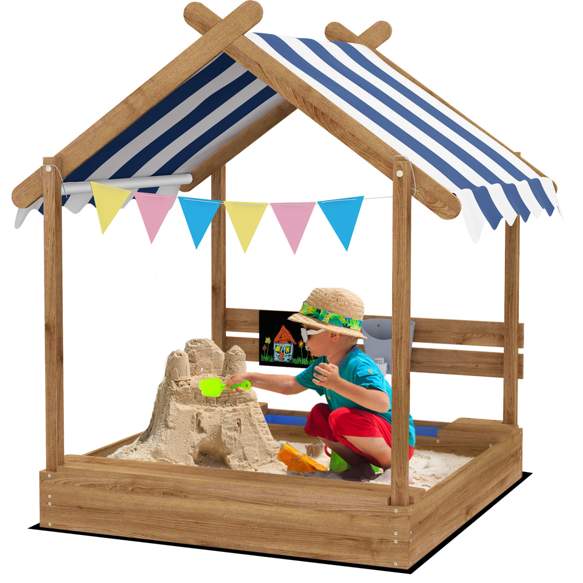 cortex-london-windsor-kids-sand-pit-playhouse-canopy-blackboard-sink