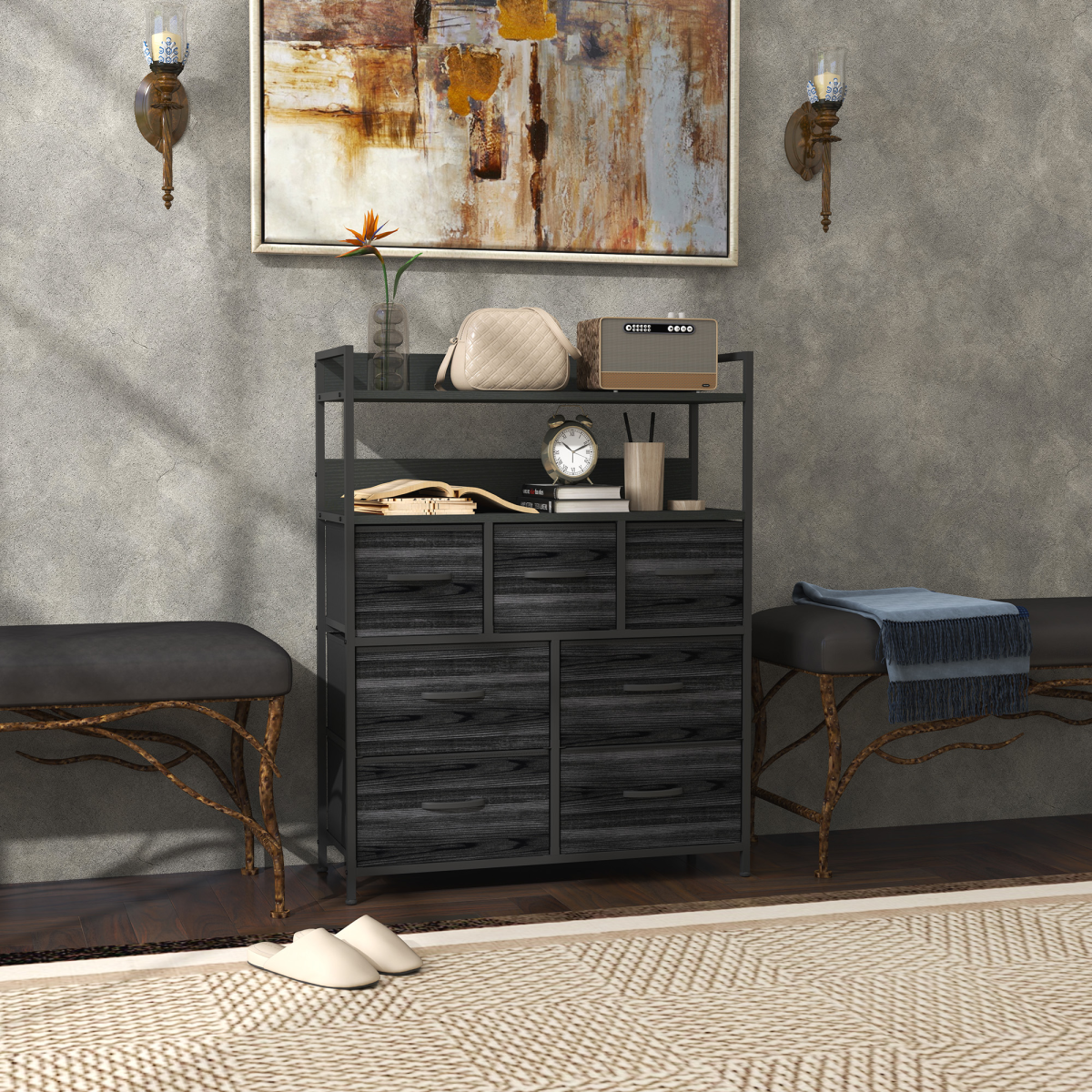 cortex-london-york-seven-drawer-black-bedroom-dresser-with-shelves