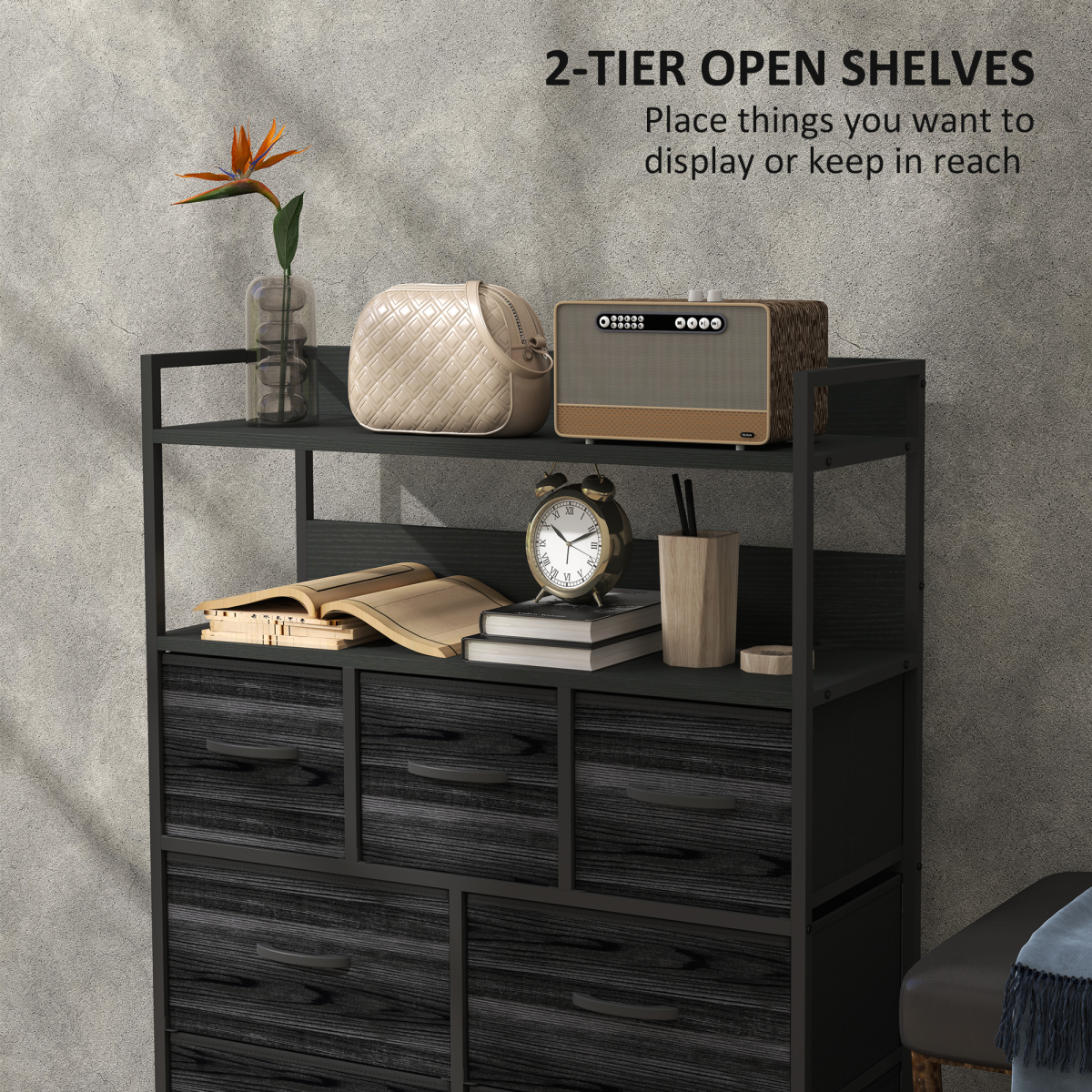cortex-london-york-seven-drawer-black-bedroom-dresser-with-shelves