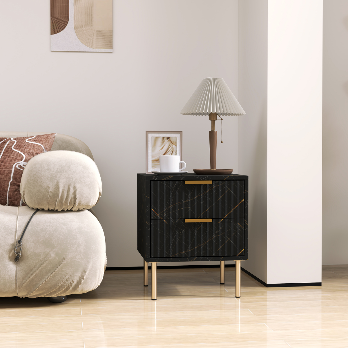 cortex-london-kensington-marble-pattern-two-drawer-bedside-table-black
