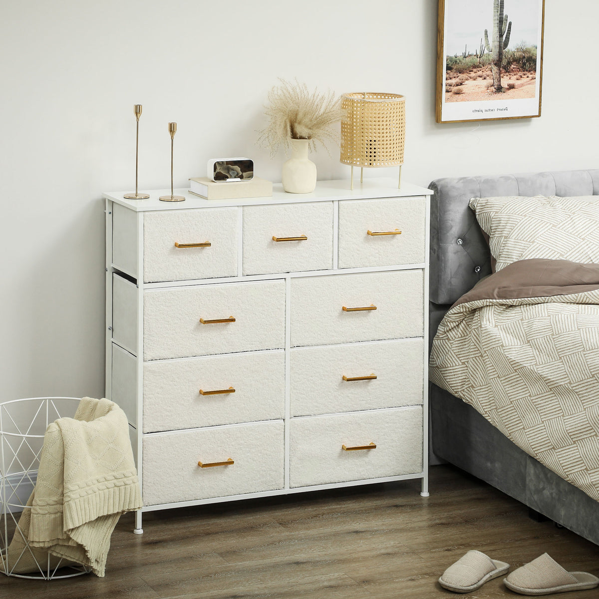 Stylish Cream White Storage Unit with Nine Drawers and Durable Steel Frame