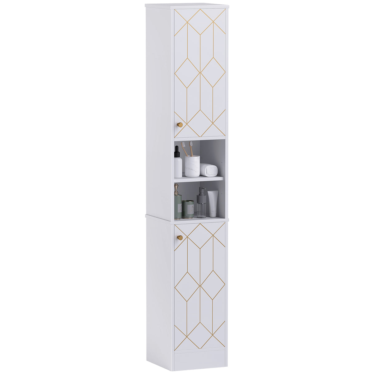 HOMCOM Slim Bathroom Storage Unit, Bathroom Cabinet with Doors, White