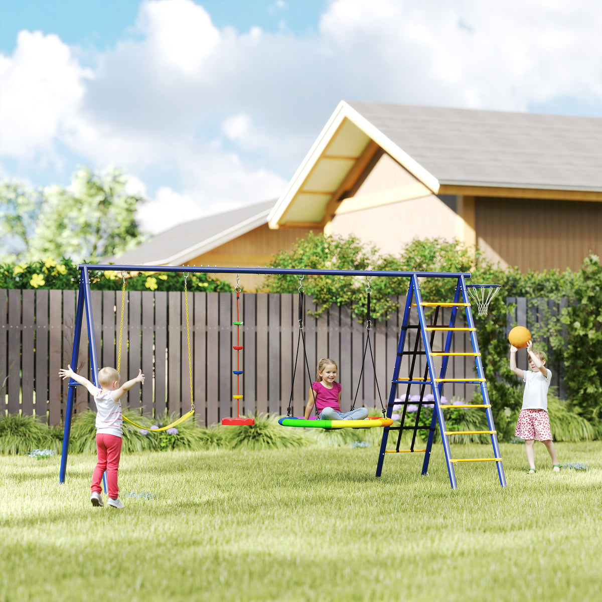 cortex-london-windsor-kids-swing-set-three-swings-climbing-net