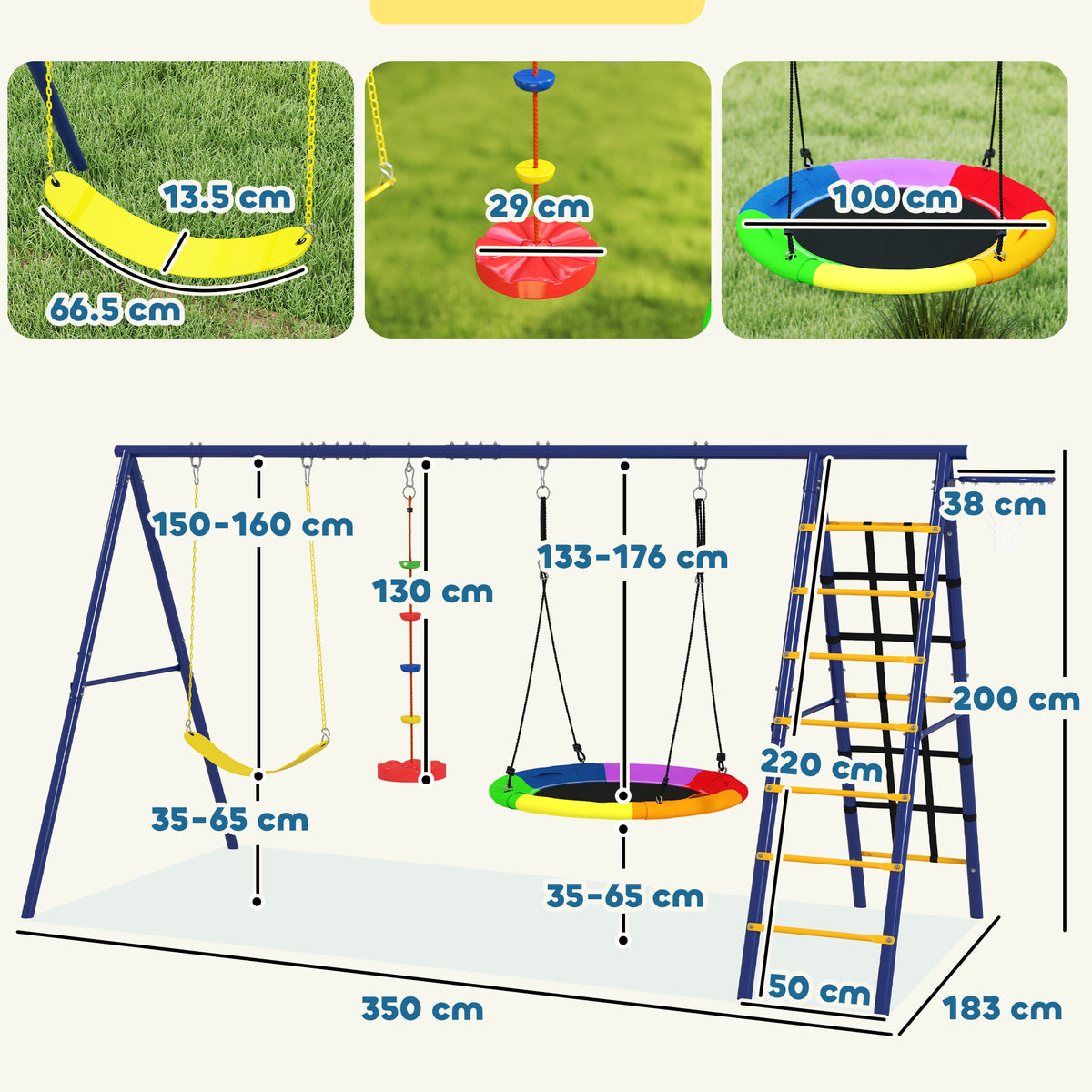 cortex-london-windsor-kids-swing-set-three-swings-climbing-net