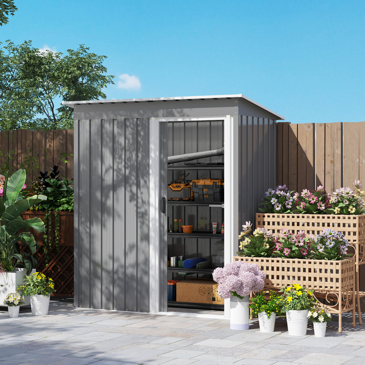 cortex-london-york-galvanised-steel-garden-storage-shed-sliding-door-light-grey