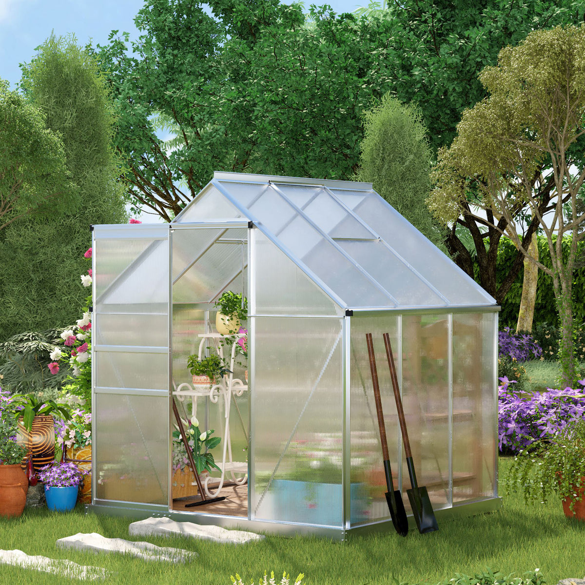cortex-london-windsor-polycarbonate-walk-in-garden-greenhouse-silver-tone