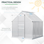 Outsunny Polycarbonate Walk-in Garden Greenhouse w/ Sliding Door Silver Tone