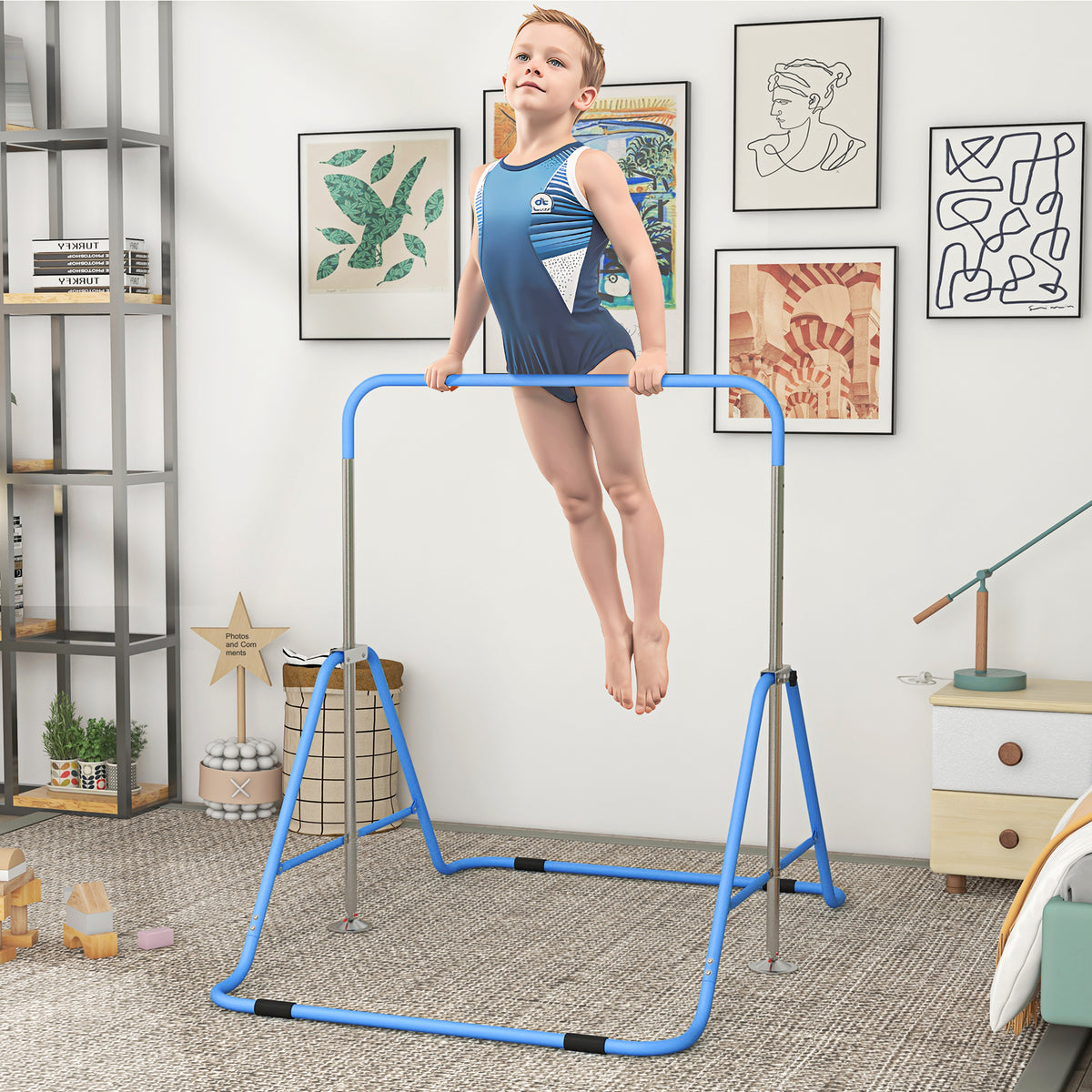 cortex-london-windsor-blue-adjustable-kids-gymnastics-bar-steel