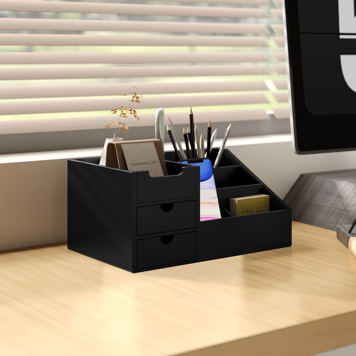 cortex-london-windsor-bamboo-desk-organiser-two-drawers-seven-compartments-black