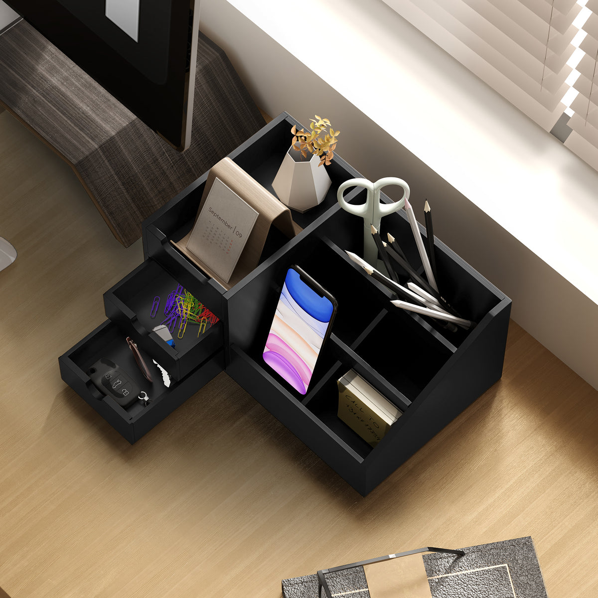 cortex-london-windsor-bamboo-desk-organiser-two-drawers-seven-compartments-black
