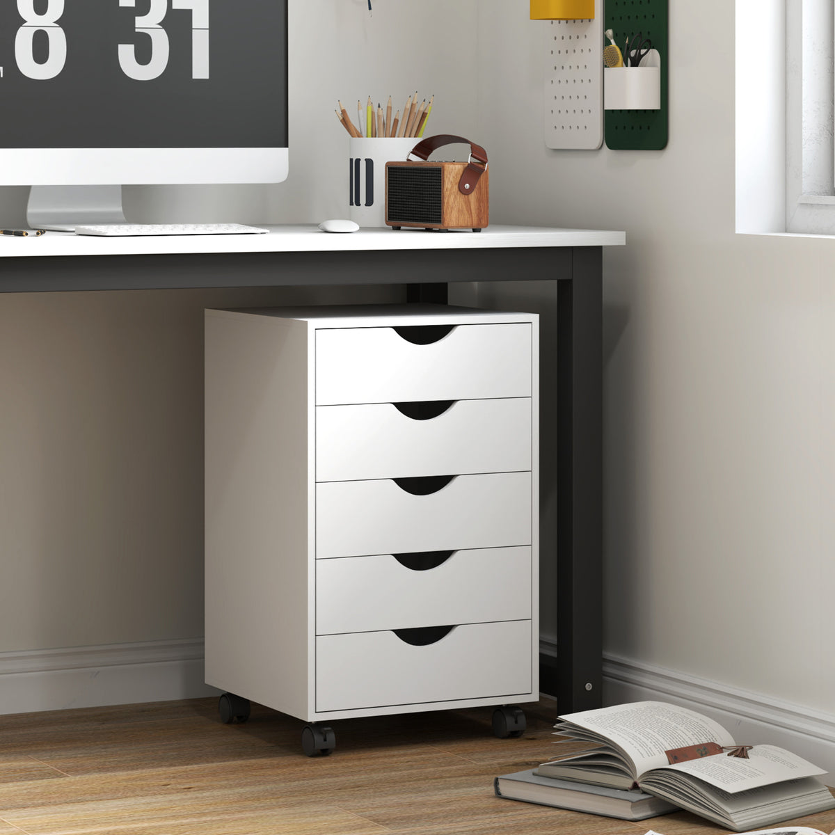 cortex-london-york-white-five-drawer-mobile-filing-cabinet