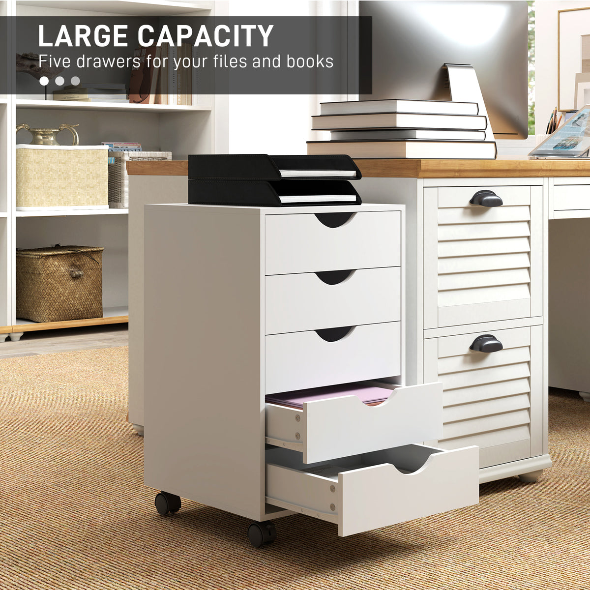 cortex-london-york-white-five-drawer-mobile-filing-cabinet