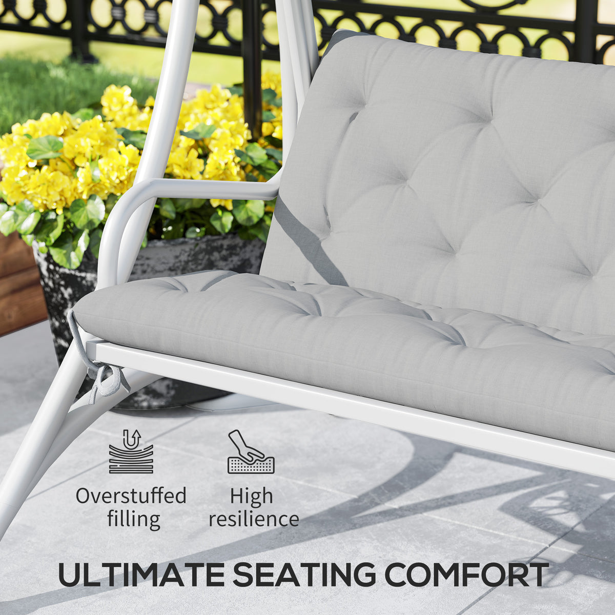 Outsunny 3 Seater Garden Bench Cushion Outdoor Seat Pad w/ Ties Light Grey