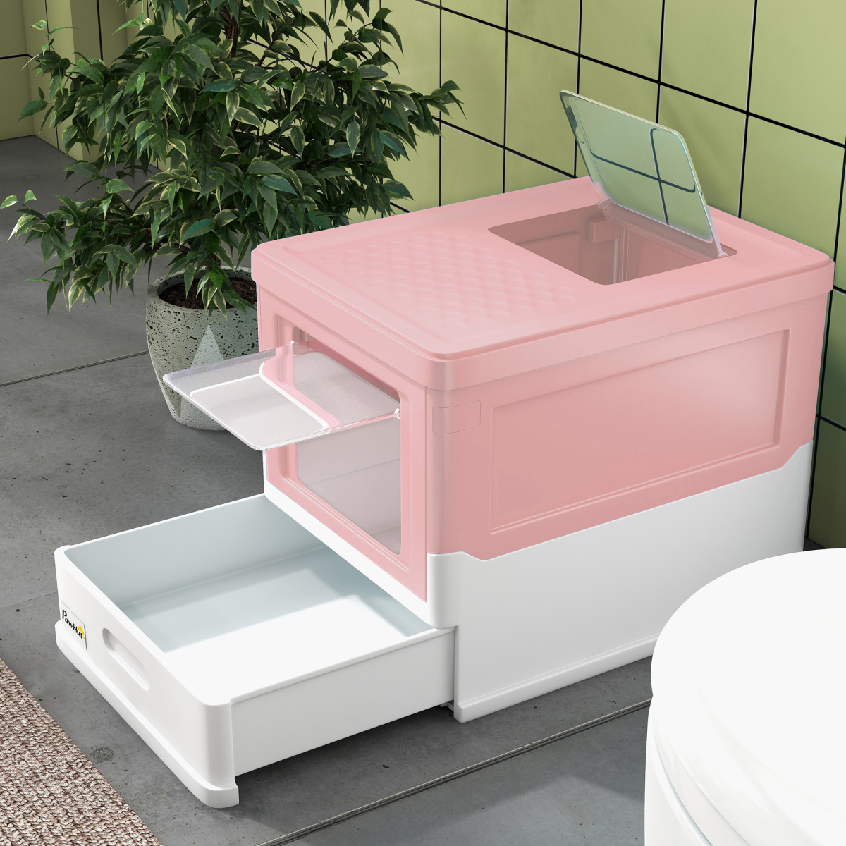 cortex-london-windsor-pawhut-hooded-cat-litter-box-pink-white-scoop