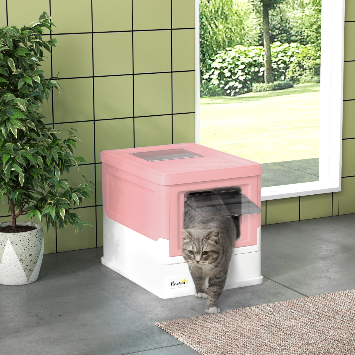 cortex-london-windsor-pawhut-hooded-cat-litter-box-pink-white-scoop