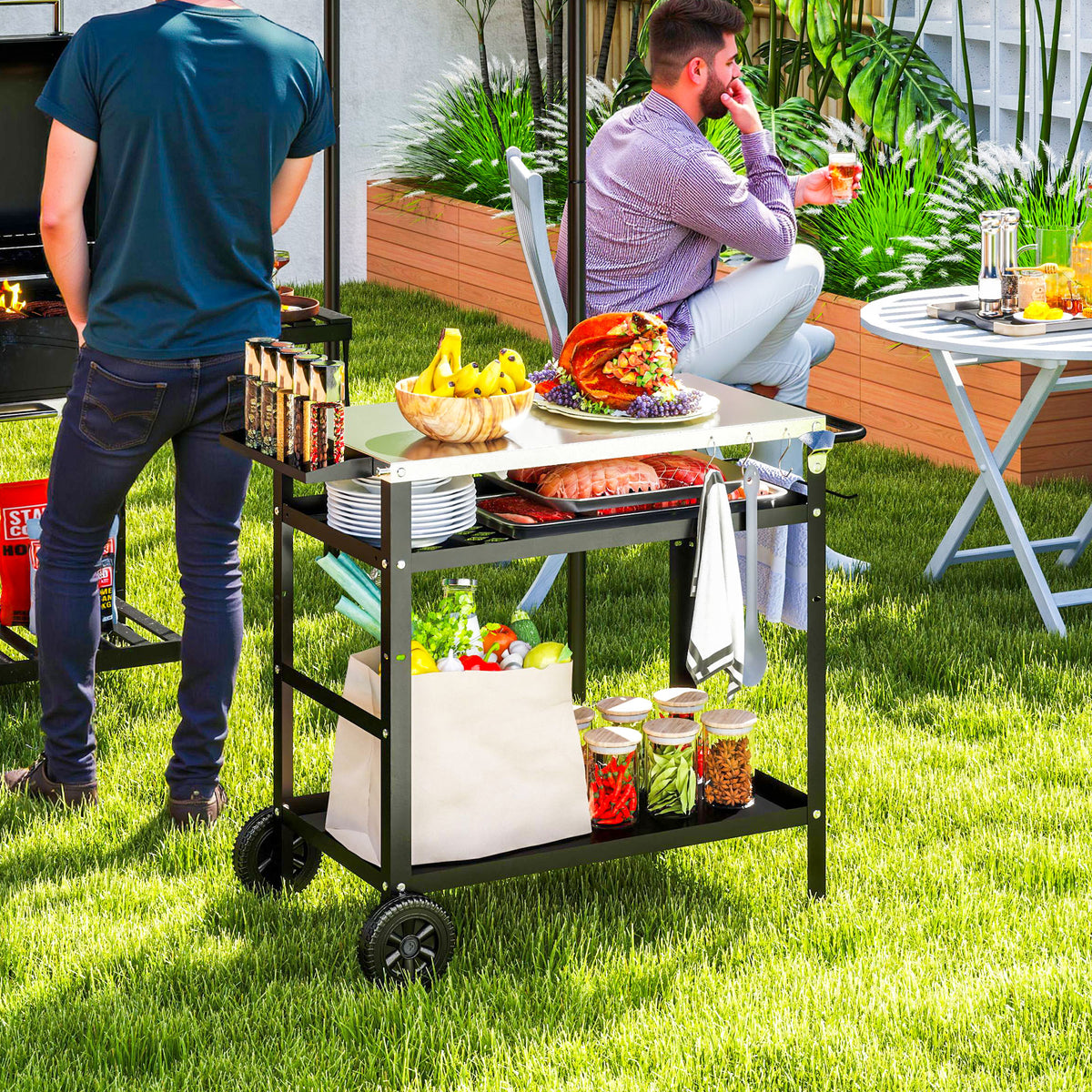 cortex-london-windsor-bbq-trolley-stainless-steel-top-movable-pizza-table-black