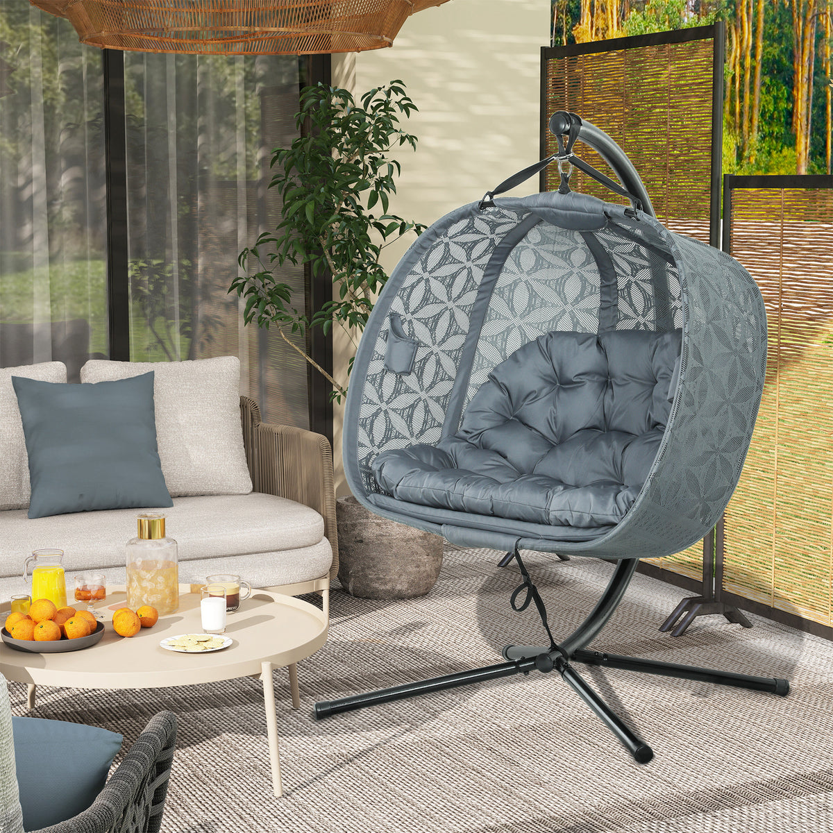 cortex-london-windsor-double-hanging-swing-chair-charcoal-grey-foldable-basket-cup-pockets