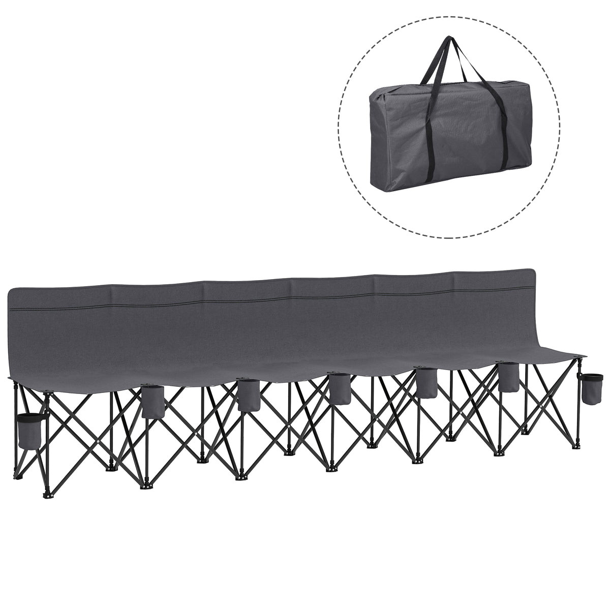 cortex-london-windsor-six-seater-folding-camping-bench-chair-cup-holders-charcoal-grey